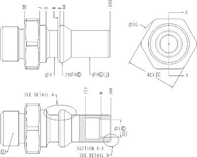 A drawing of a nut and bolt  Description automatically generated